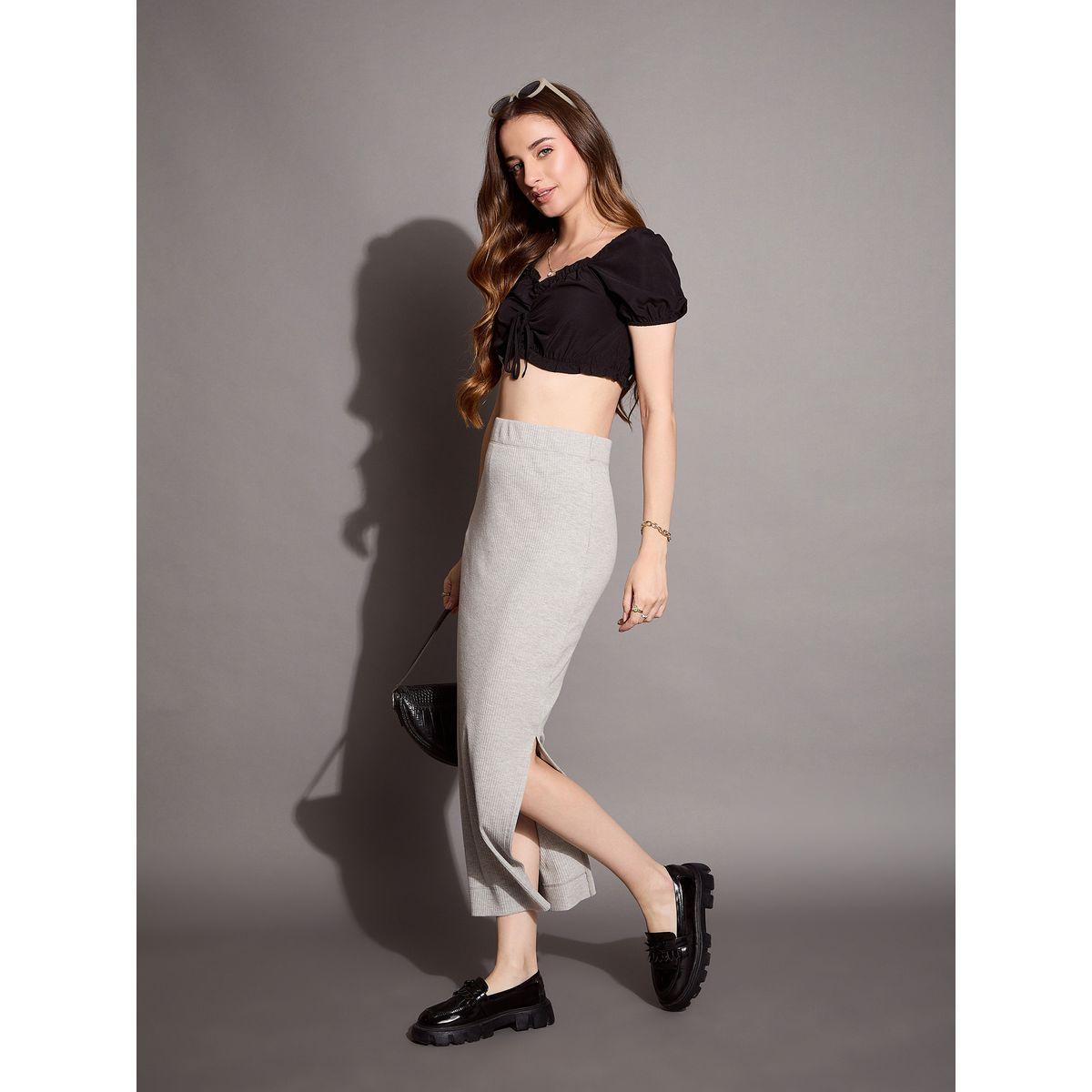 Sassafras X Styli  Ribbed Pencil Skirt with Side Slit-women-clothing-bottoms-skirts-image-7