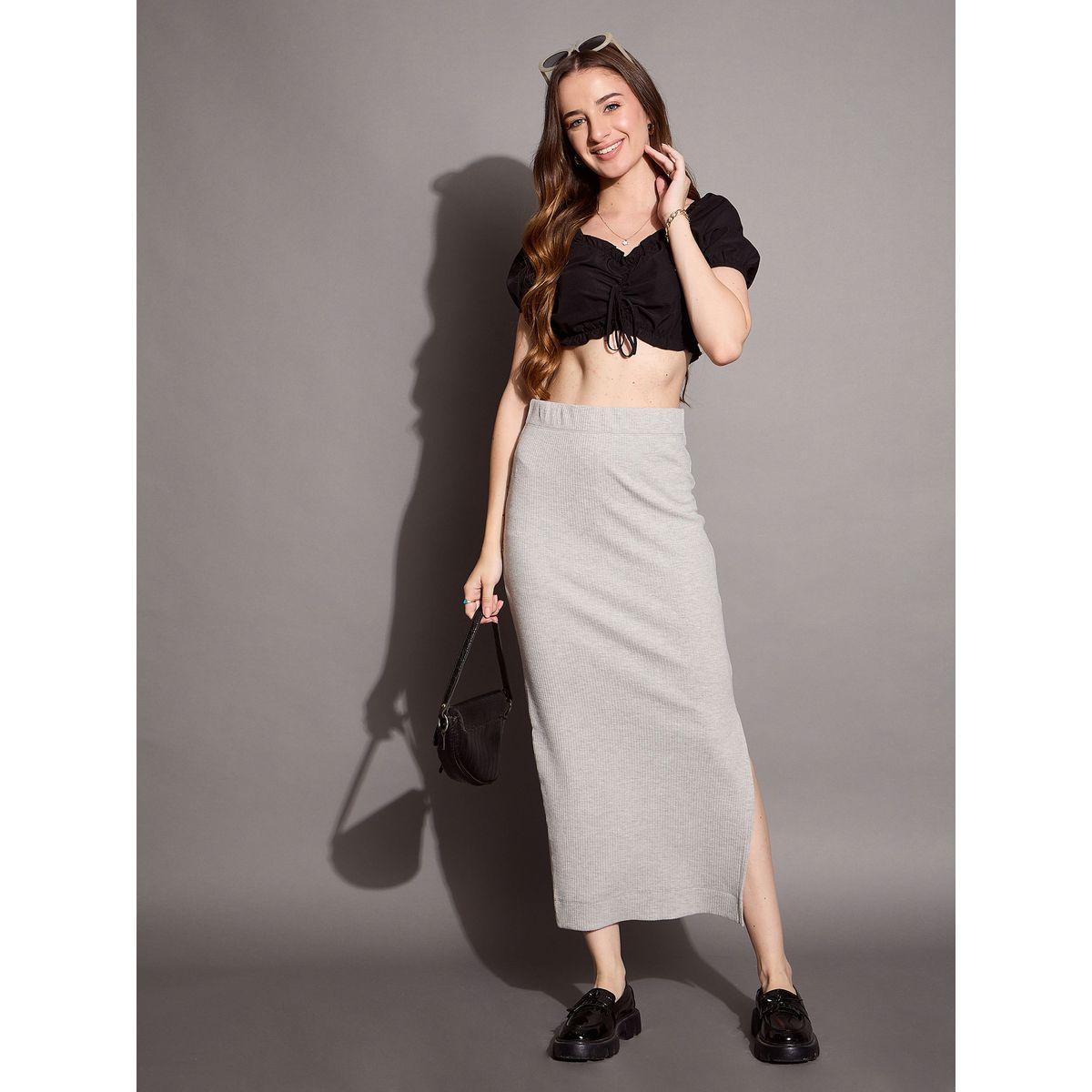 تنورة بتفاصيل مضلعة وشق جانبي ساسافراس × ستايلي-women-clothing-bottoms-skirts-image-8