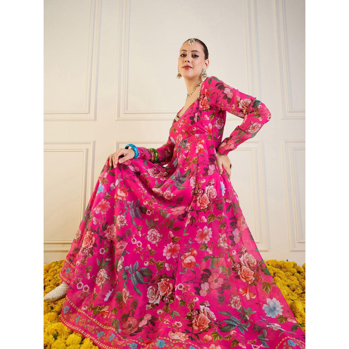 كورتا أناركالي طويلة بطبعة زهور ساسافراس × ستايلي-women-clothing-ethnicwear-kurtas-image-1