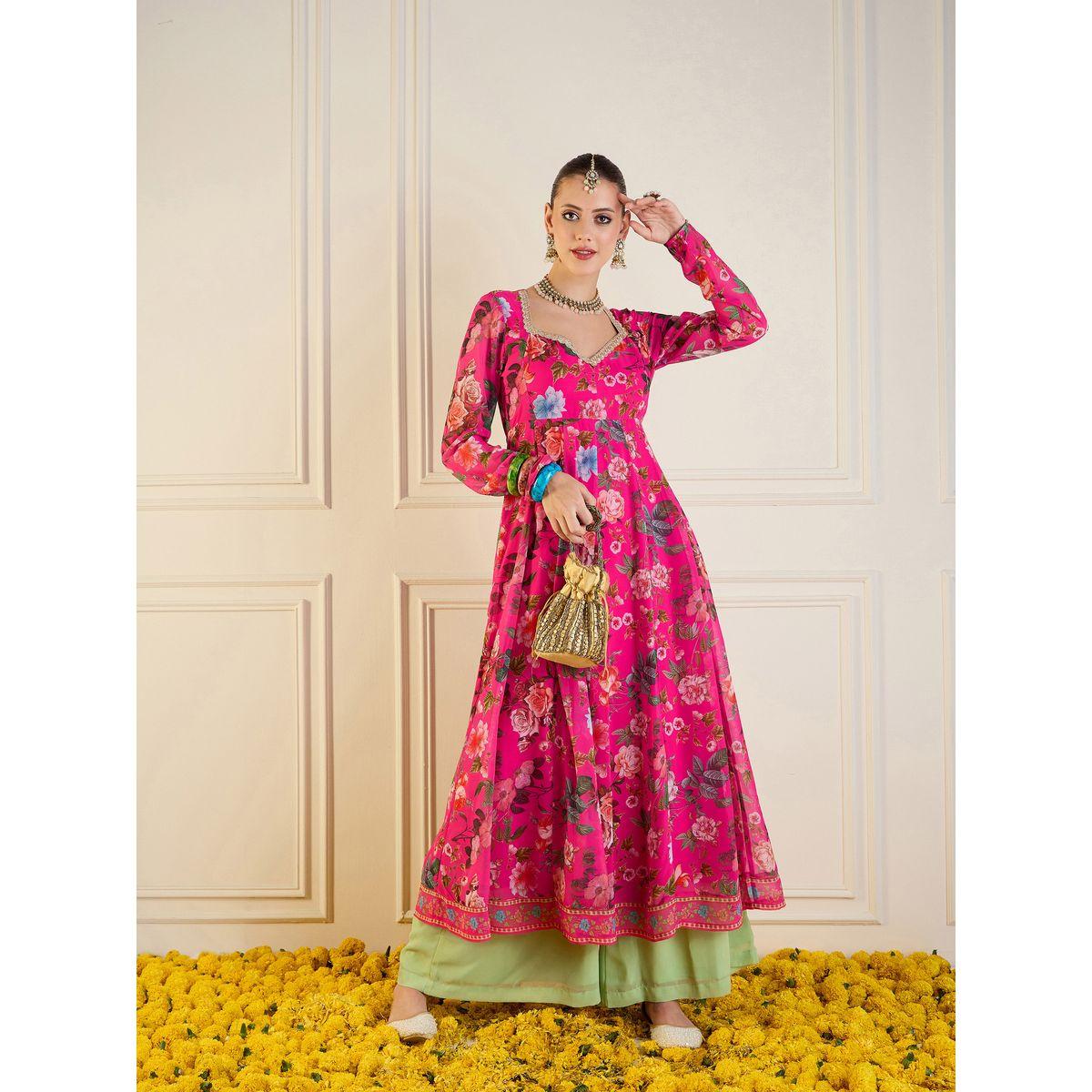 كورتا أناركالي طويلة بطبعة زهور ساسافراس × ستايلي-women-clothing-ethnicwear-kurtas-image-2