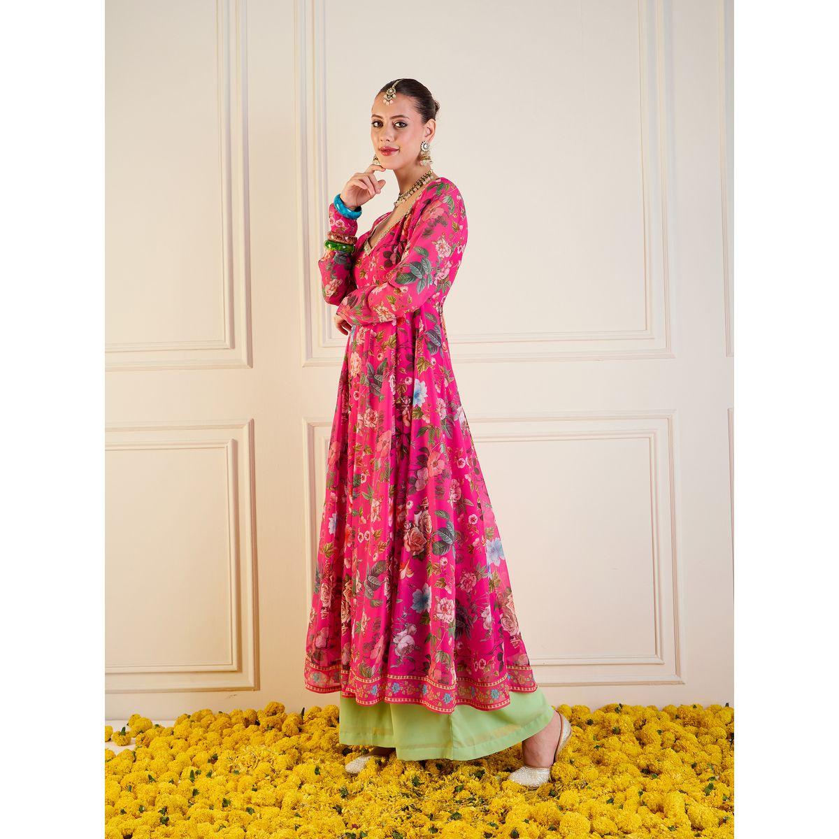 Sassafras X Styli   Floral Print Long Anarkali Kurta-women-clothing-ethnicwear-kurtas-image-3