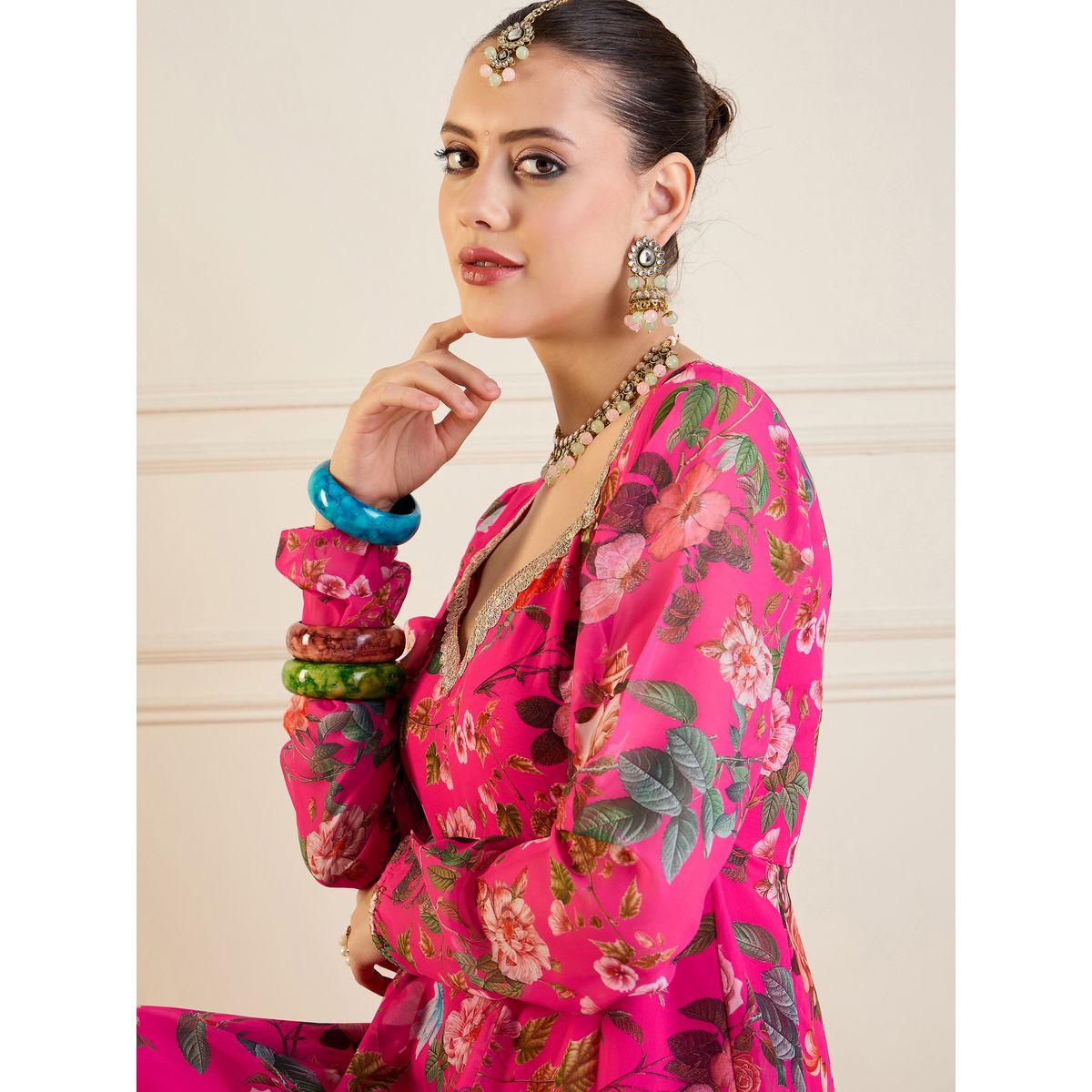 كورتا أناركالي طويلة بطبعة زهور ساسافراس × ستايلي-women-clothing-ethnicwear-kurtas-image-4