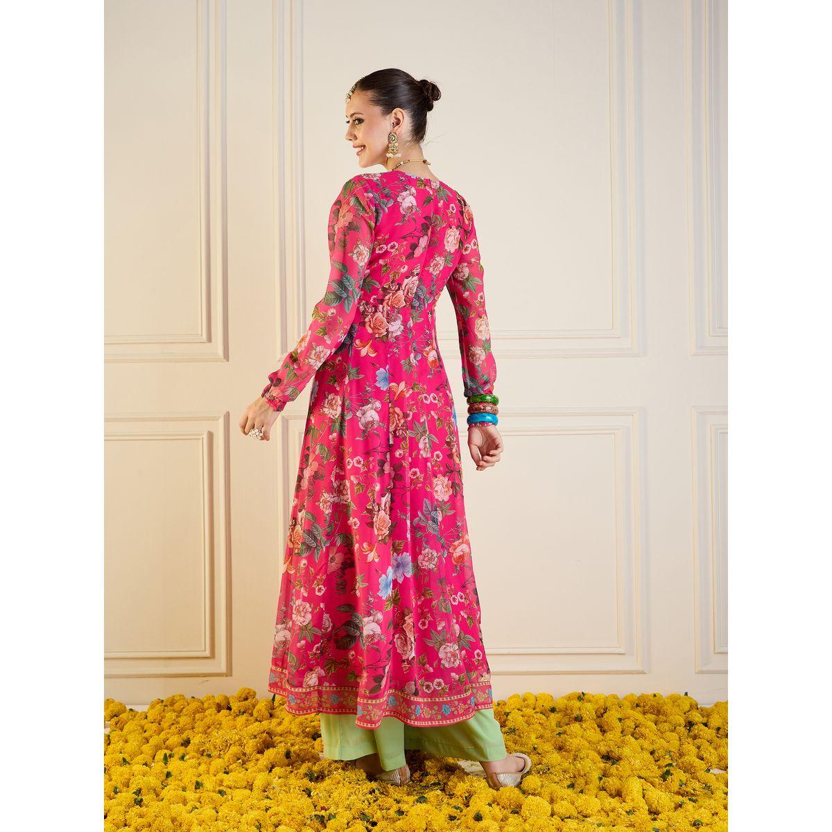 Sassafras X Styli   Floral Print Long Anarkali Kurta-women-clothing-ethnicwear-kurtas-image-5