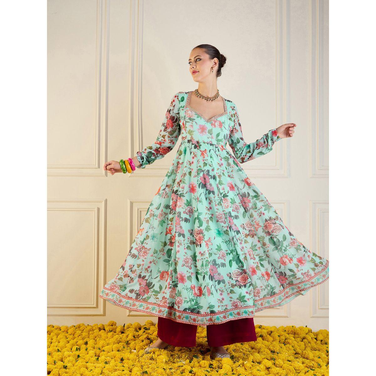 Sassafras X Styli   Floral Print Long Anarkali Kurta-women-clothing-ethnicwear-kurtas-image-1