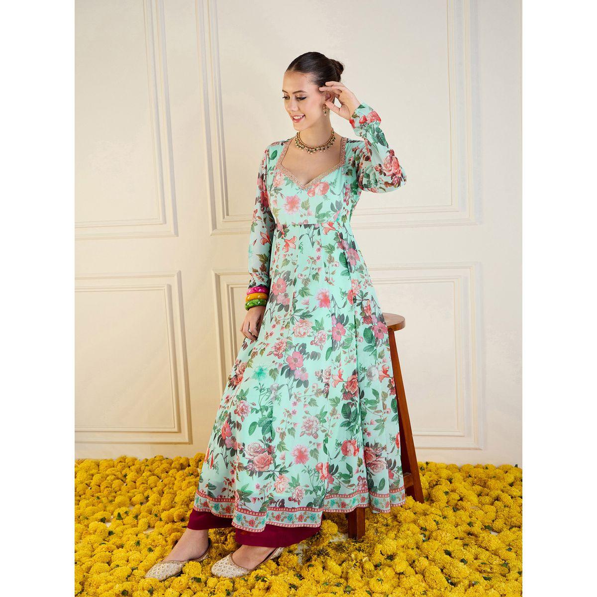 Sassafras X Styli   Floral Print Long Anarkali Kurta-women-clothing-ethnicwear-kurtas-image-2
