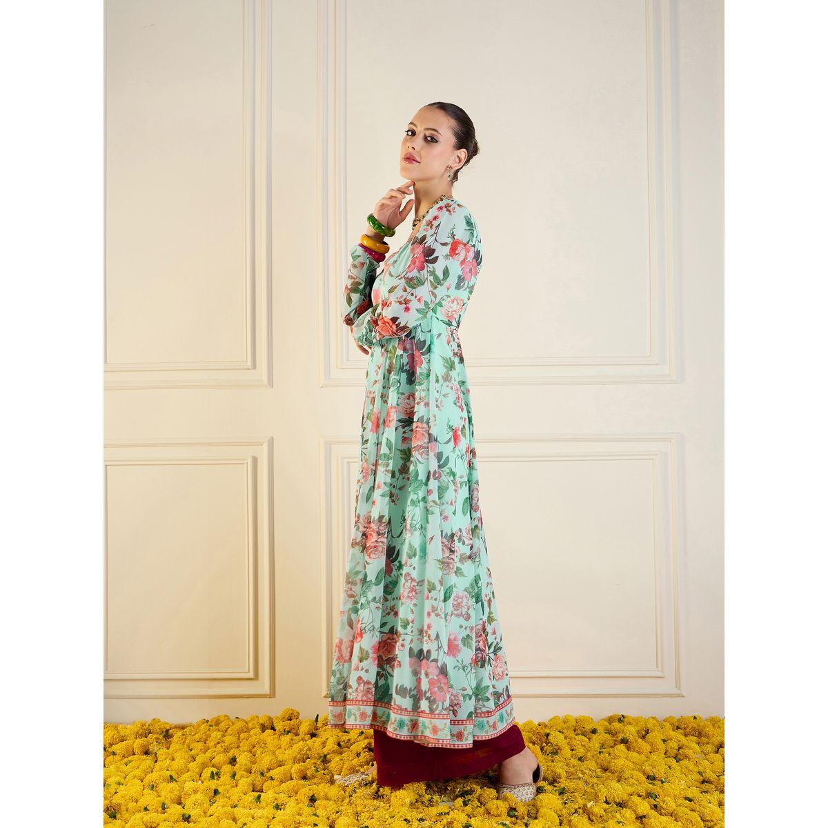 Sassafras X Styli   Floral Print Long Anarkali Kurta-women-clothing-ethnicwear-kurtas-image-3