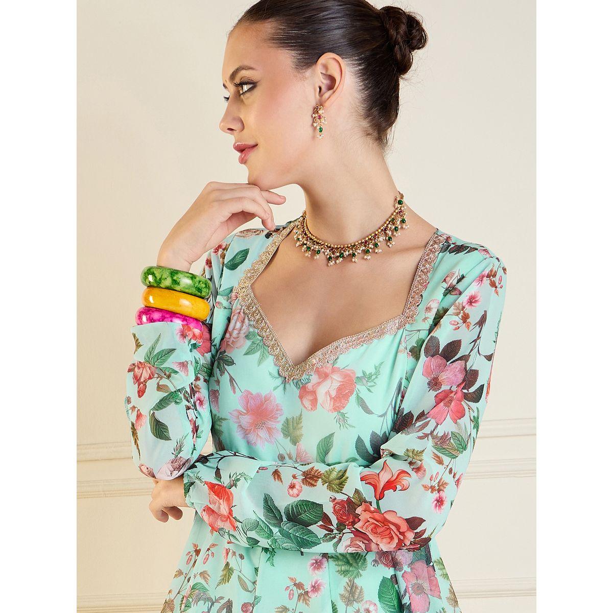 Sassafras X Styli   Floral Print Long Anarkali Kurta-women-clothing-ethnicwear-kurtas-image-4