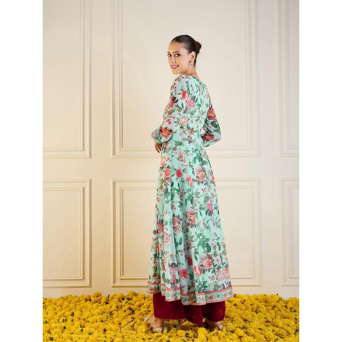 كورتا أناركالي طويلة بطبعة زهور ساسافراس × ستايلي-women-clothing-ethnicwear-kurtas-image-5