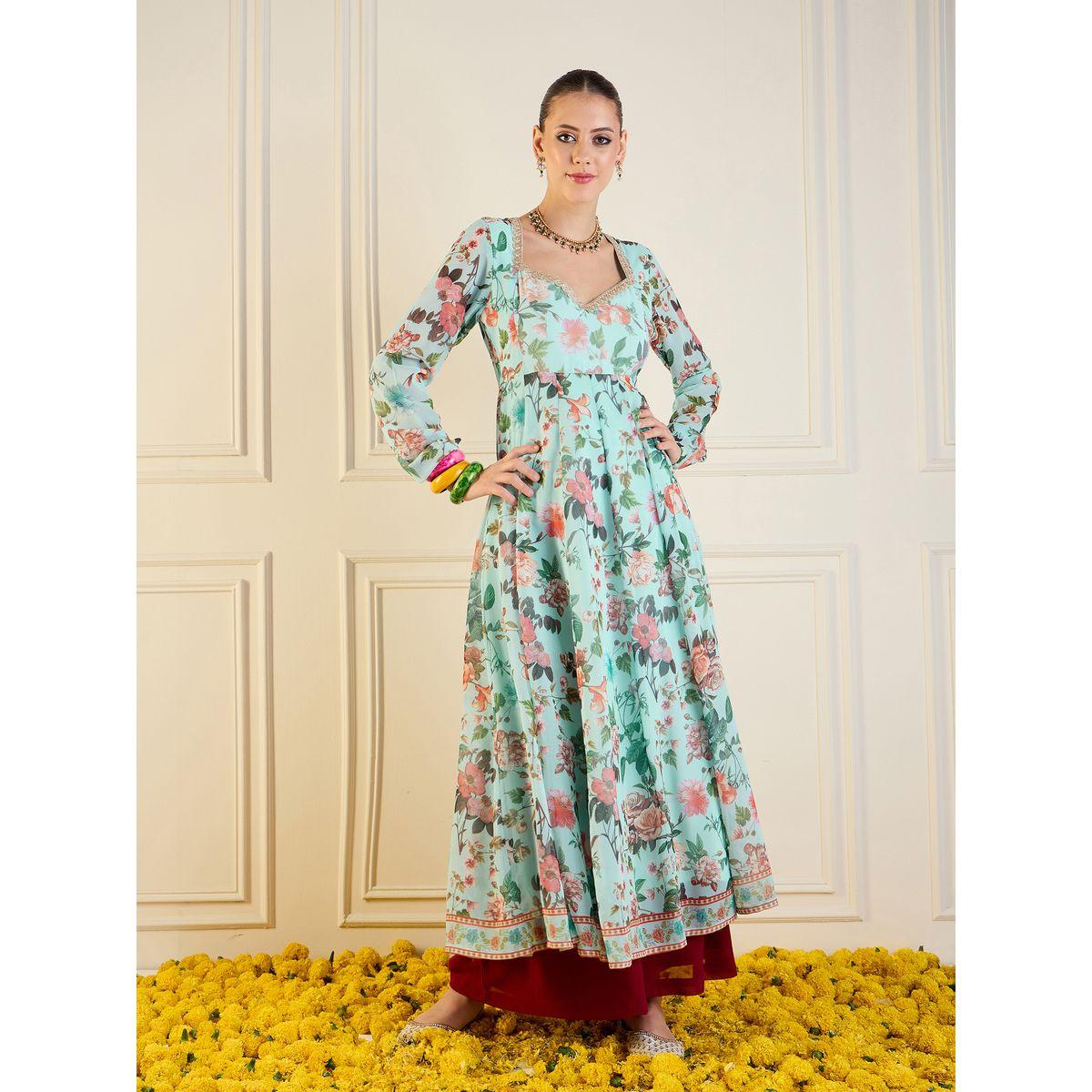 Sassafras X Styli   Floral Print Long Anarkali Kurta-women-clothing-ethnicwear-kurtas-image-6