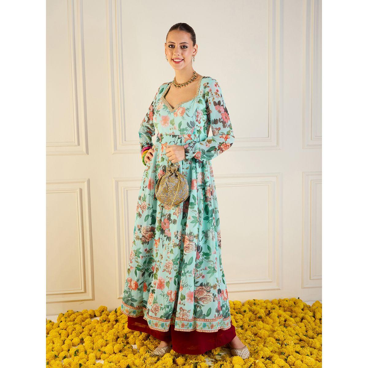 Sassafras X Styli   Floral Print Long Anarkali Kurta-women-clothing-ethnicwear-kurtas-image-7