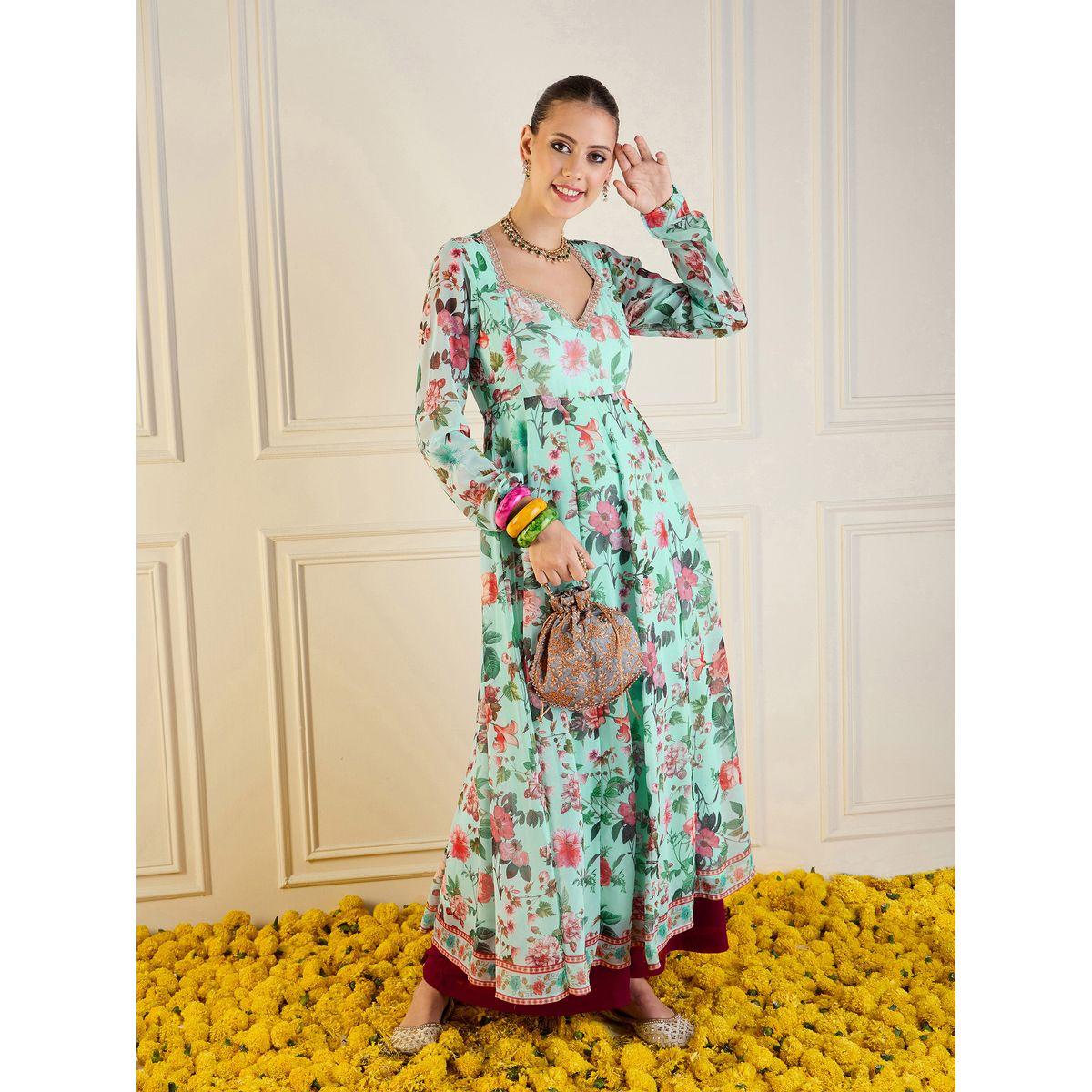 كورتا أناركالي طويلة بطبعة زهور ساسافراس × ستايلي-women-clothing-ethnicwear-kurtas-image-8
