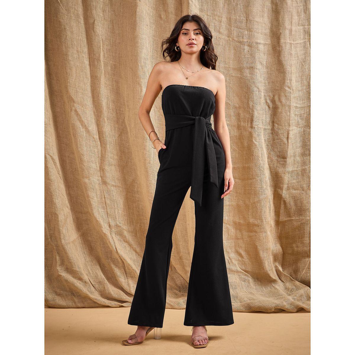Sassafras X Styli  Bandeau Neck Belted Flared Jumpsuit-women-clothing-jumpsuits-image-1
