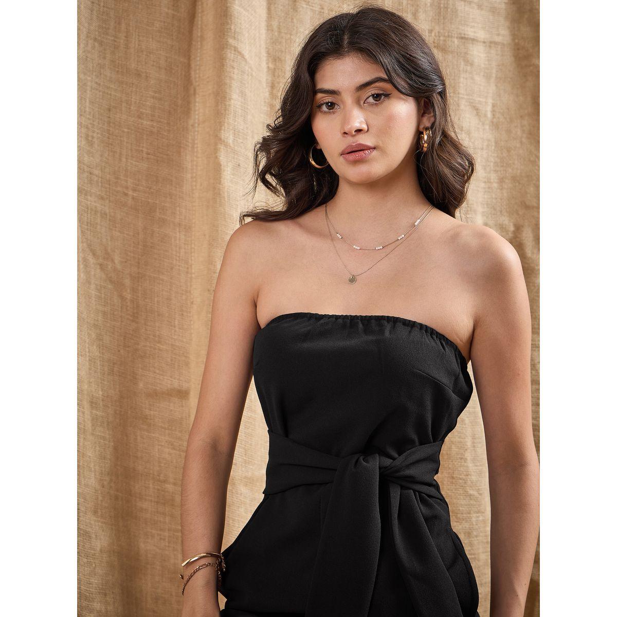 Sassafras X Styli  Bandeau Neck Belted Flared Jumpsuit-women-clothing-jumpsuits-image-4