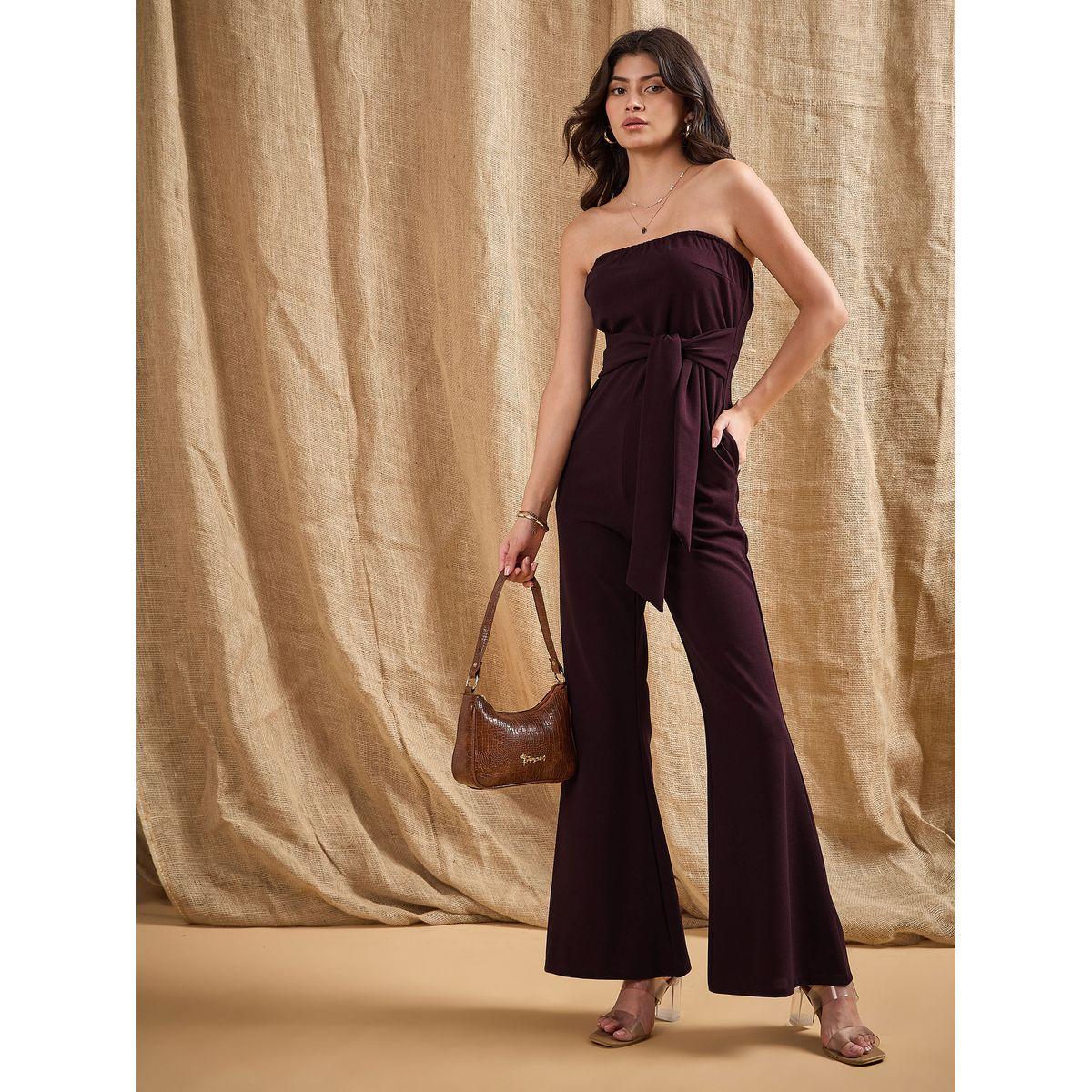 Sassafras X Styli  Bandeau Neck Belted Flared Jumpsuit-women-clothing-jumpsuits-image-1