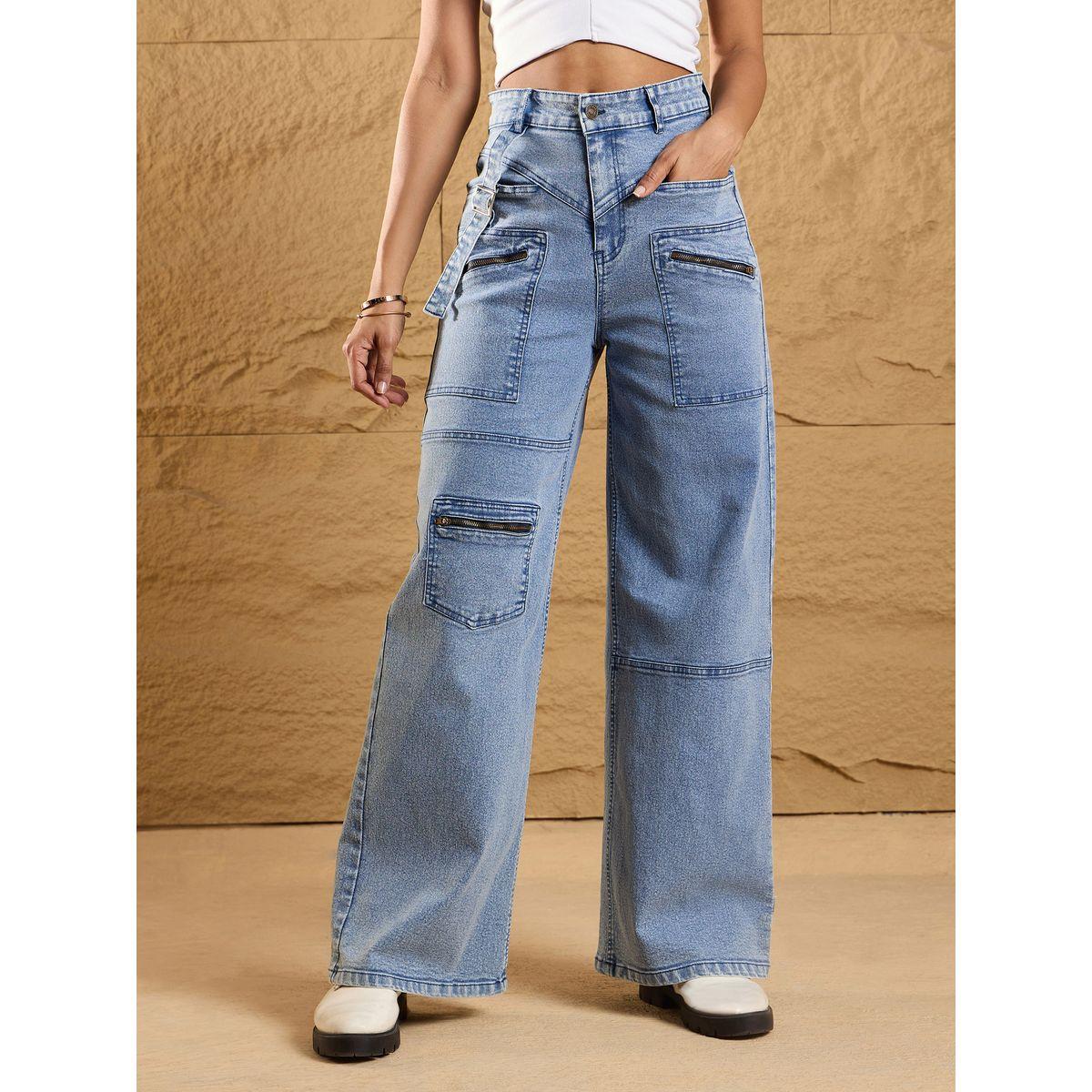 جينز بقصة مستقيمة وخصر عالي ساسافراس × ستايلي-women-clothing-bottoms-jeans-image-1