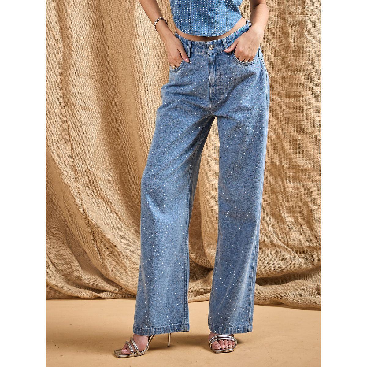 Sassafras X Styli  Mid Rise Front Studded Straight Fit Jeans-women-clothing-bottoms-jeans-image-1