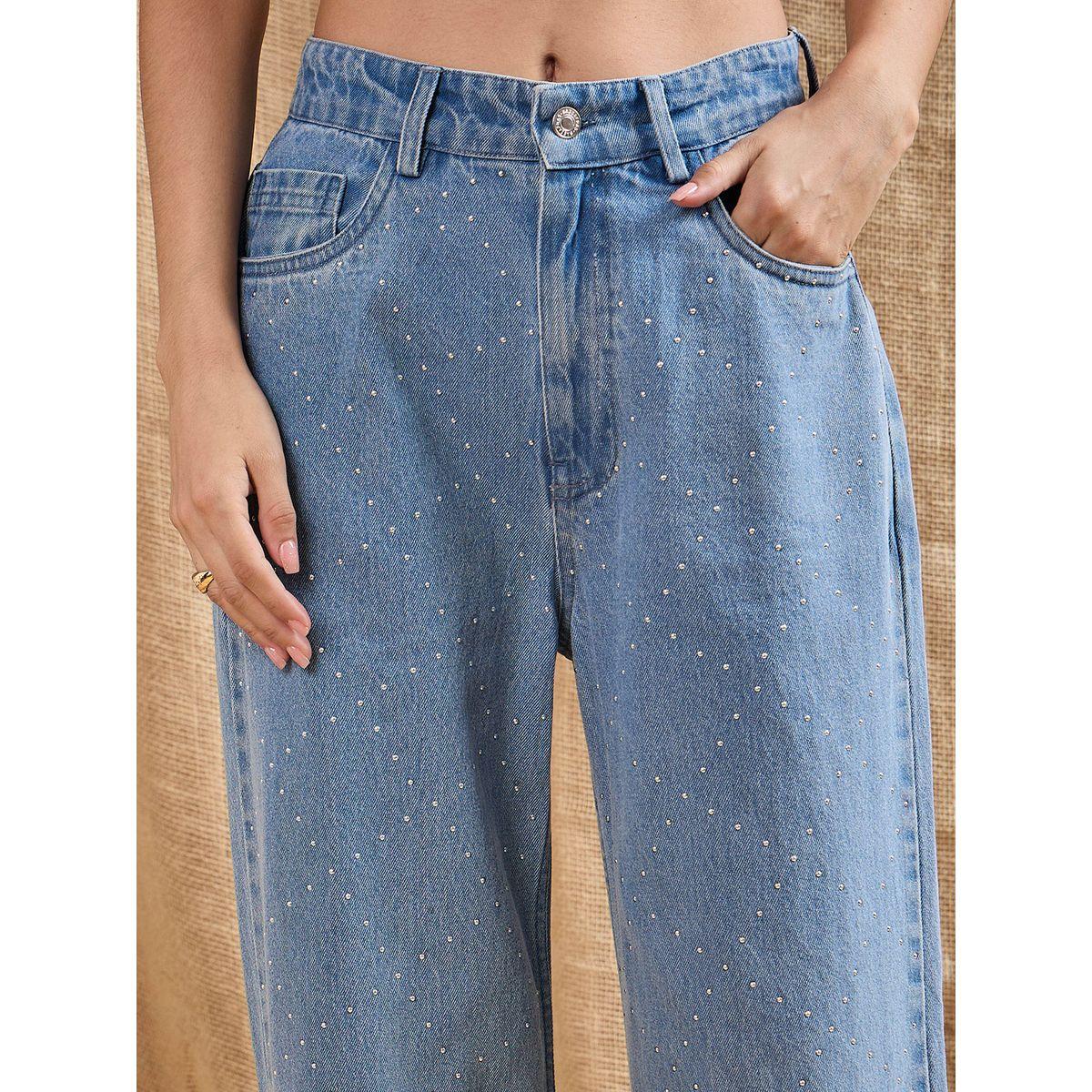 جينز بقصة مستقيمة وخصر متوسط ساسافراس × ستايلي-women-clothing-bottoms-jeans-image-4