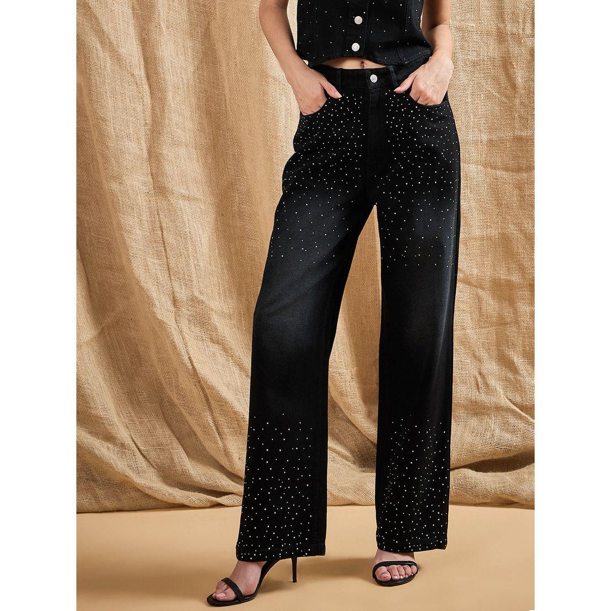 جينز بقصة مستقيمة وخصر متوسط ساسافراس × ستايلي-women-clothing-bottoms-jeans-image-1