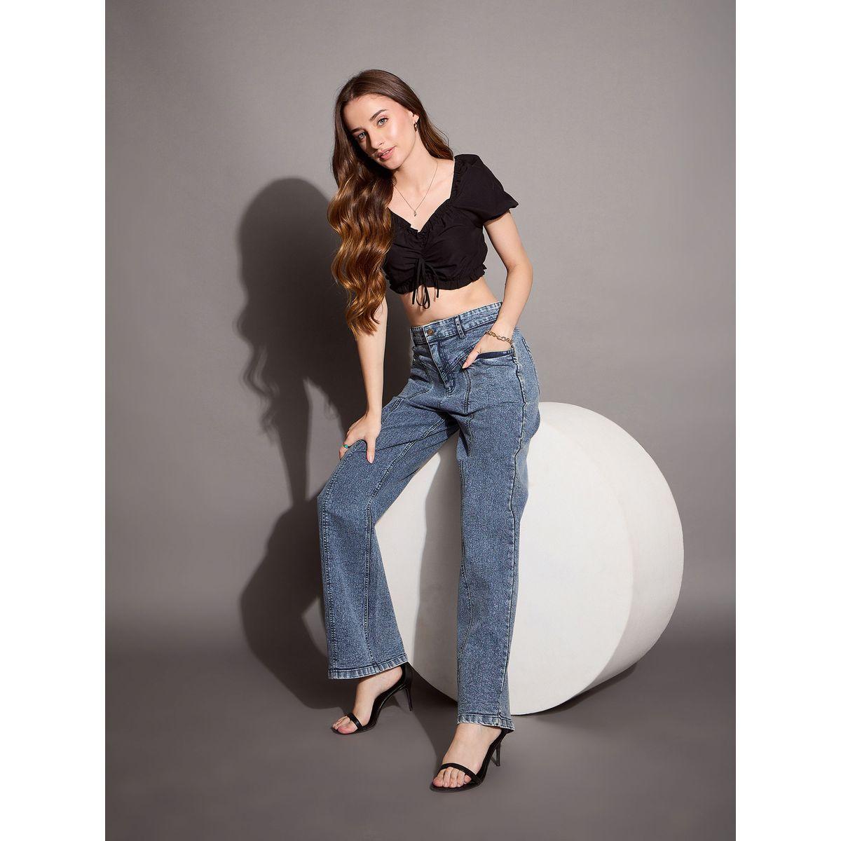 جينز بأرجل مستقيمة وخصر عالي ساسافراس × ستايلي-women-clothing-bottoms-jeans-image-1