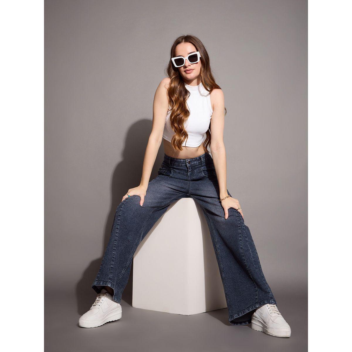 جينز بقصة مستقيمة وخصر عالي مع درزات ساسافراس × ستايلي-women-clothing-bottoms-jeans-image-2