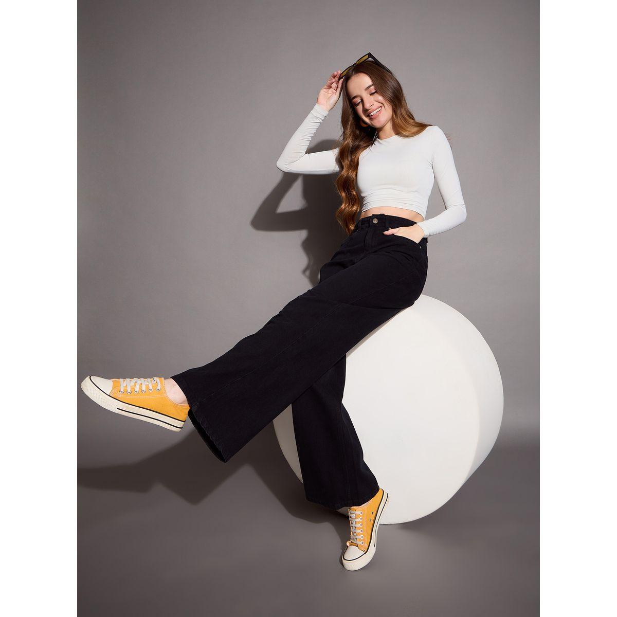 جينز بقصة أرجل واسعة وخصر عالي ساسافراس × ستايلي-women-clothing-bottoms-jeans-image-2