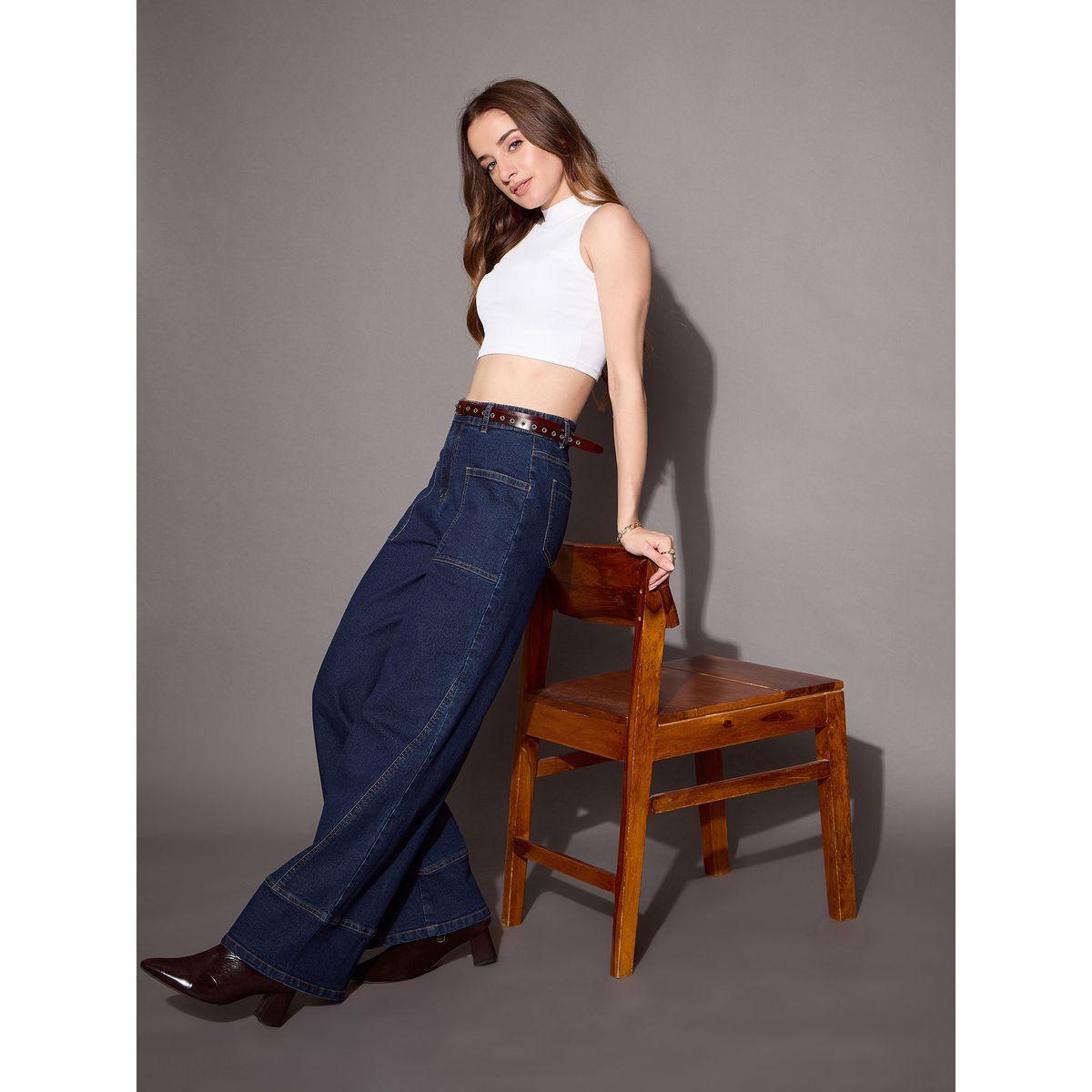 جينز بأرجل واسعة وخصر عالي ساسافراس × ستايلي-women-clothing-bottoms-jeans-image-2