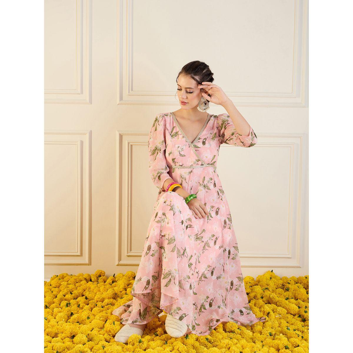 فستان أناركلي طويل مطبع بالكامل بطبعة زهور ساسافراس × ستايلي-women-clothing-ethnicwear-dresses-image-2