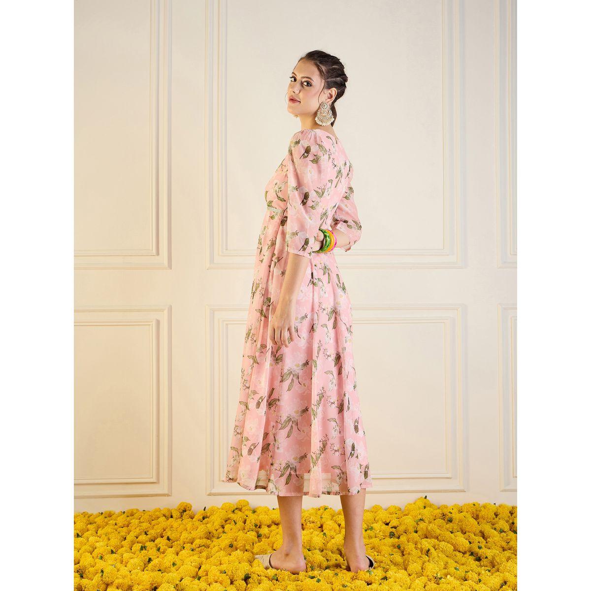 فستان أناركلي طويل مطبع بالكامل بطبعة زهور ساسافراس × ستايلي-women-clothing-ethnicwear-dresses-image-5