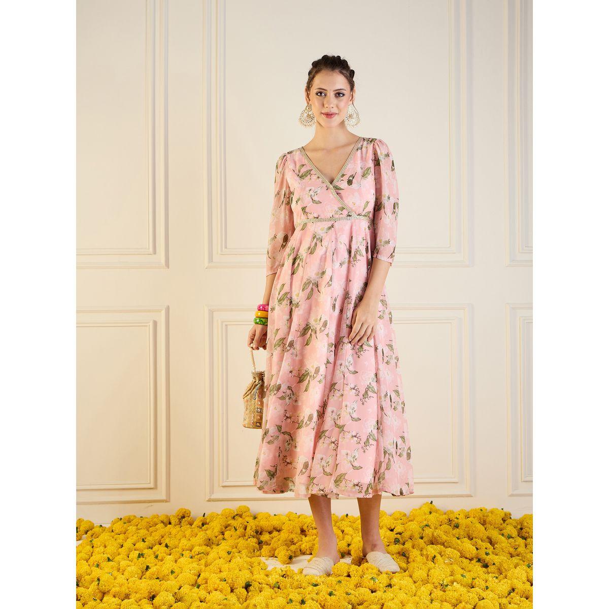 فستان أناركلي طويل مطبع بالكامل بطبعة زهور ساسافراس × ستايلي-women-clothing-ethnicwear-dresses-image-6