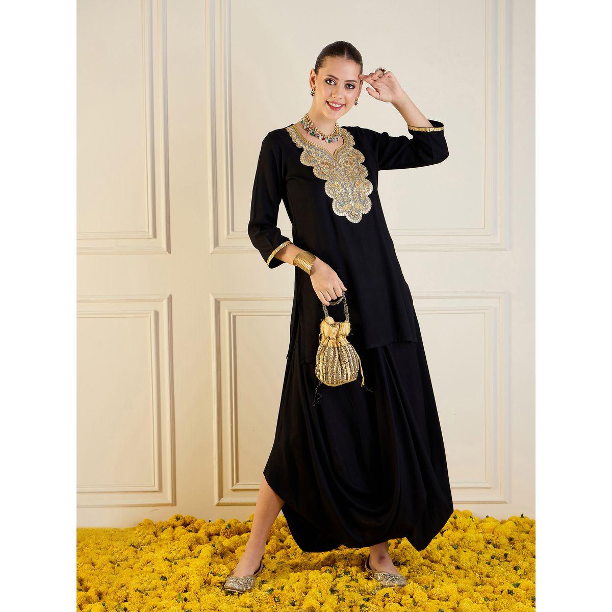 Sassafras X Styli   Embroidered Short Kurta With Maxi Skirt Co-Ords Set-women-clothing-ethnicwear-salwarsuits-image-1