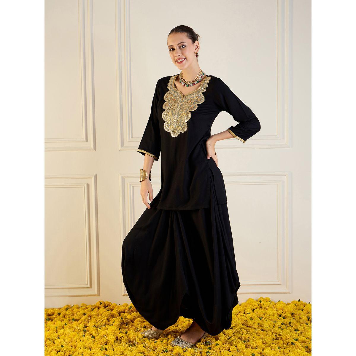 Sassafras X Styli   Embroidered Short Kurta With Maxi Skirt Co-Ords Set-women-clothing-ethnicwear-salwarsuits-image-3