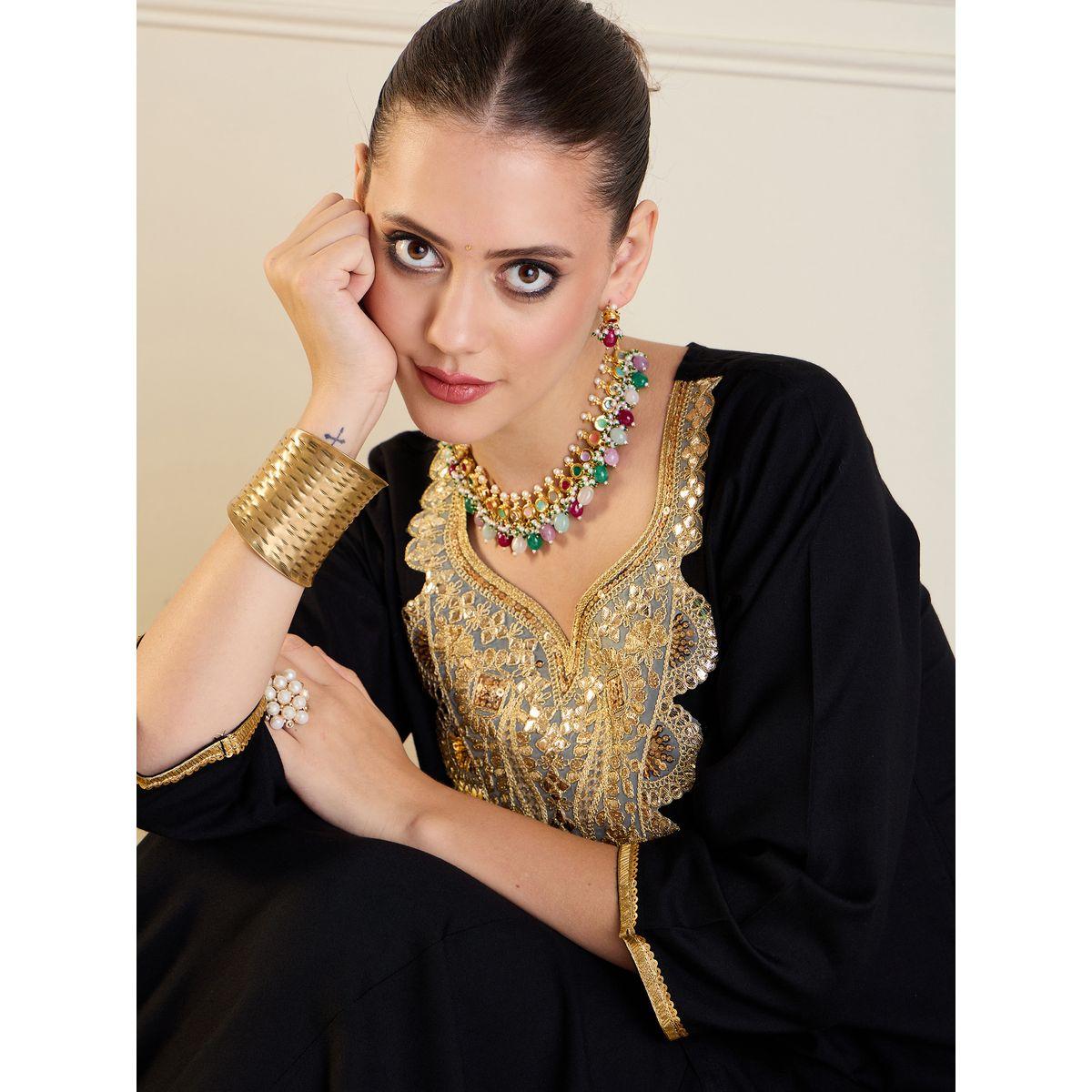 Sassafras X Styli   Embroidered Short Kurta With Maxi Skirt Co-Ords Set-women-clothing-ethnicwear-salwarsuits-image-4