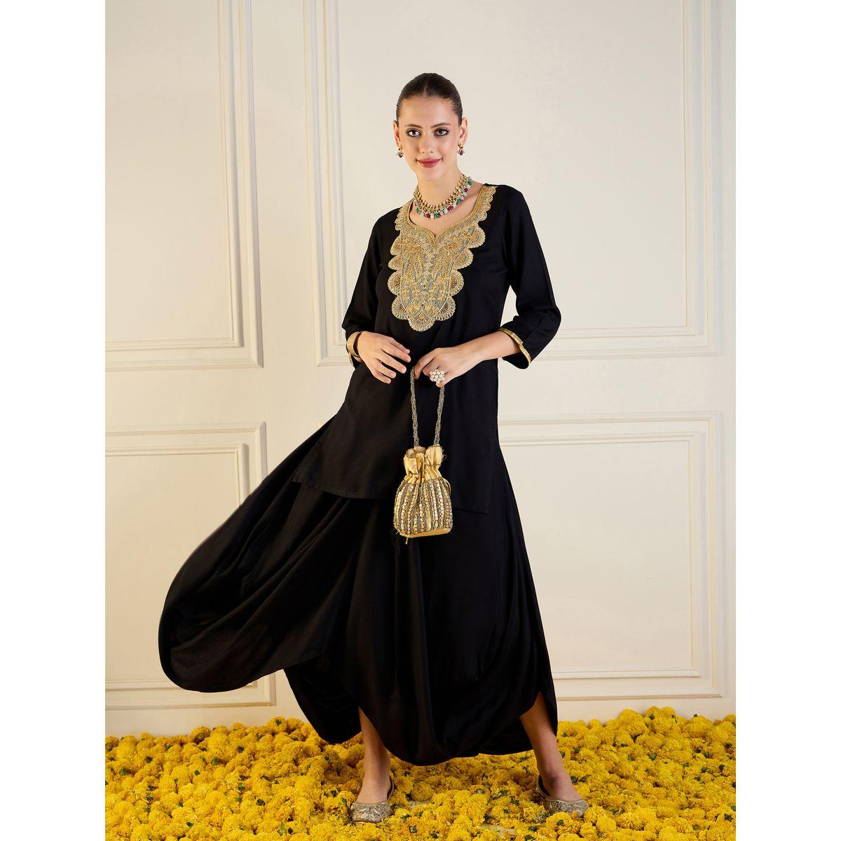 Sassafras X Styli   Embroidered Short Kurta With Maxi Skirt Co-Ords Set-women-clothing-ethnicwear-salwarsuits-image-8