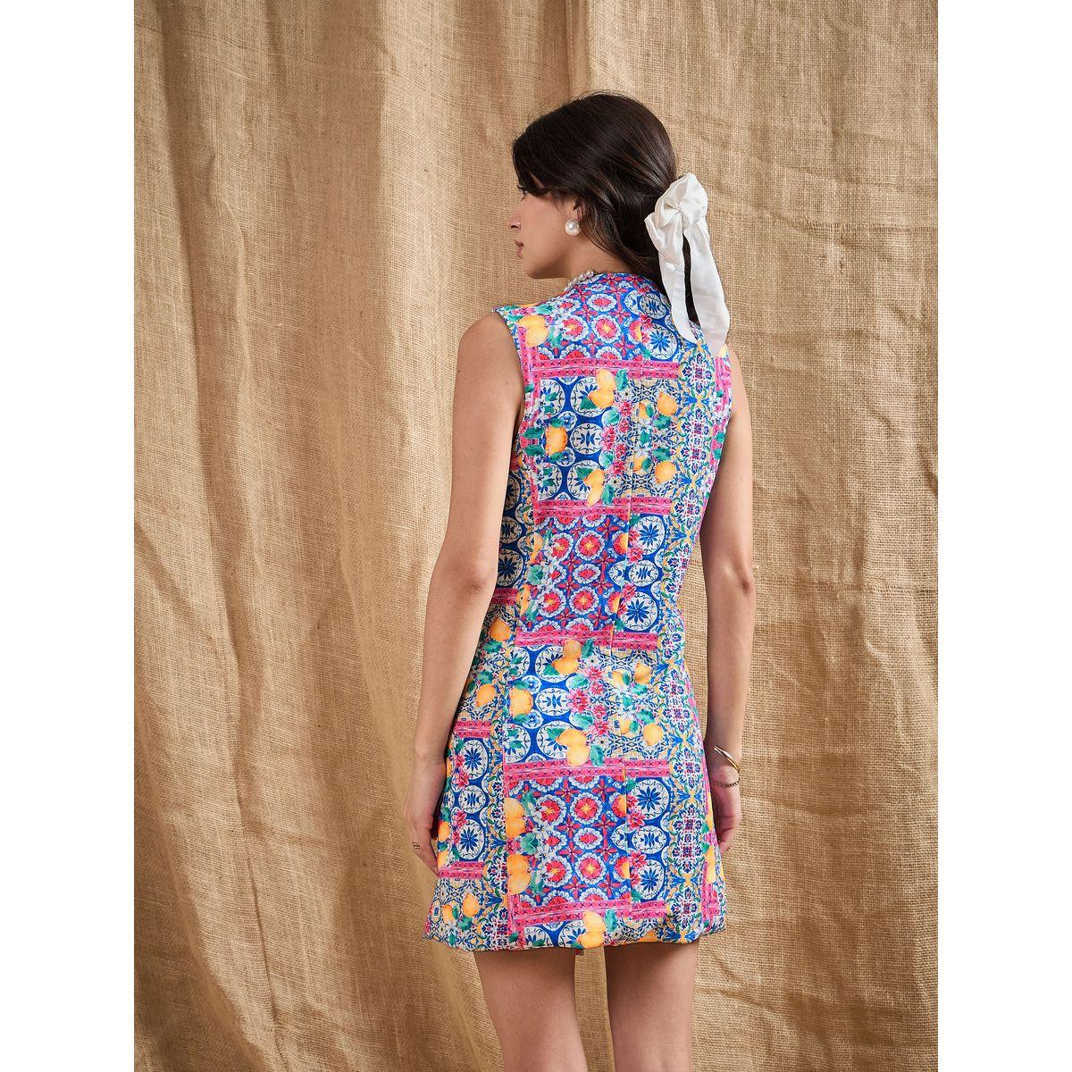 فستان بتصميم بليزر مطبع بالكامل وبلا أكمام ساسافراس × ستايلي-women-clothing-dresses-image-5