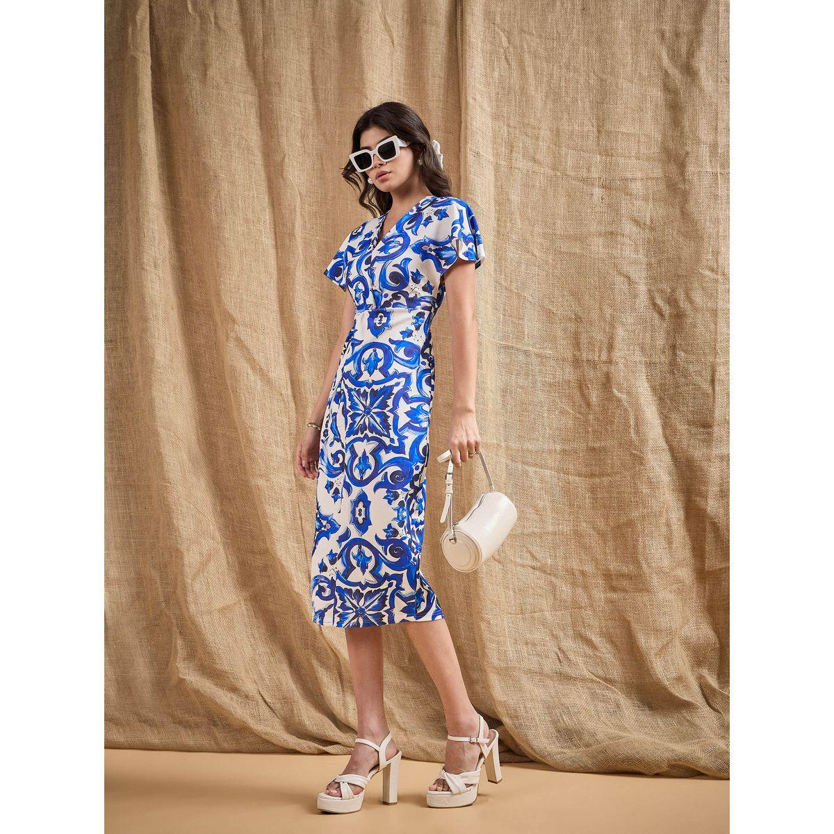 Sassafras X Styli  All Over Print V Neck Sheath Midi Dress-women-clothing-dresses-image-3