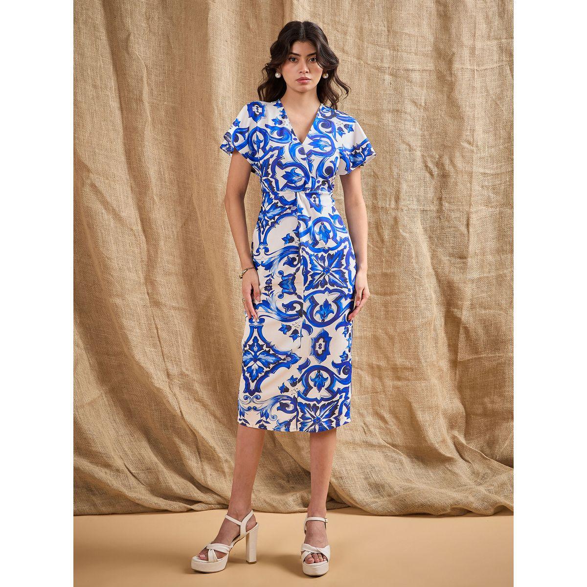 Sassafras X Styli  All Over Print V Neck Sheath Midi Dress-women-clothing-dresses-image-6