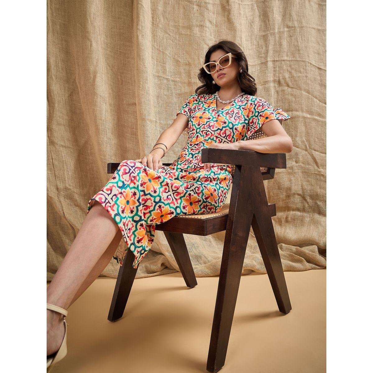 Sassafras X Styli  All Over Print V Neck Sheath Midi Dress-women-clothing-dresses-image-2
