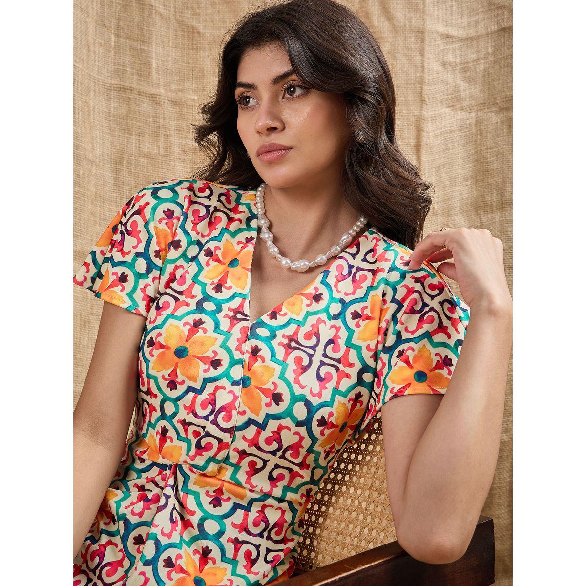 Sassafras X Styli  All Over Print V Neck Sheath Midi Dress-women-clothing-dresses-image-4