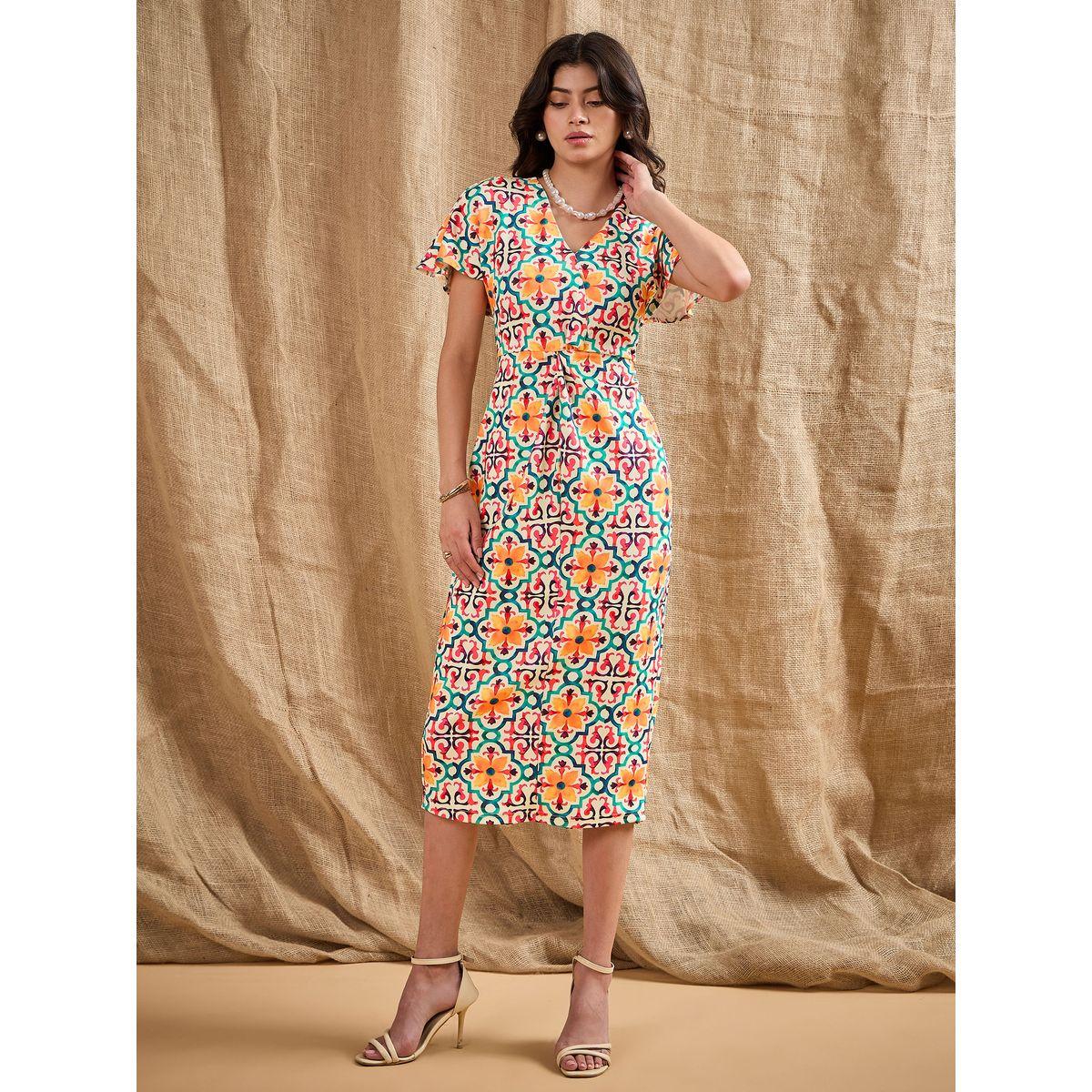 Sassafras X Styli  All Over Print V Neck Sheath Midi Dress-women-clothing-dresses-image-6