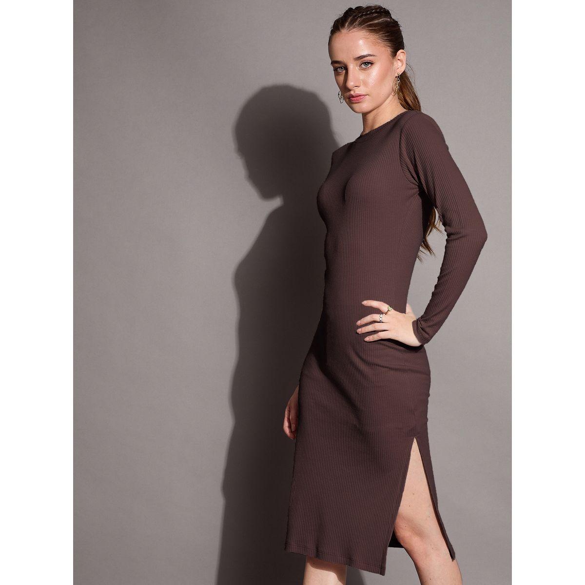 فستان بديكون مضلع بطول الركبة مع شق جانبي ساسافراس × ستايلي-women-clothing-dresses-image-1