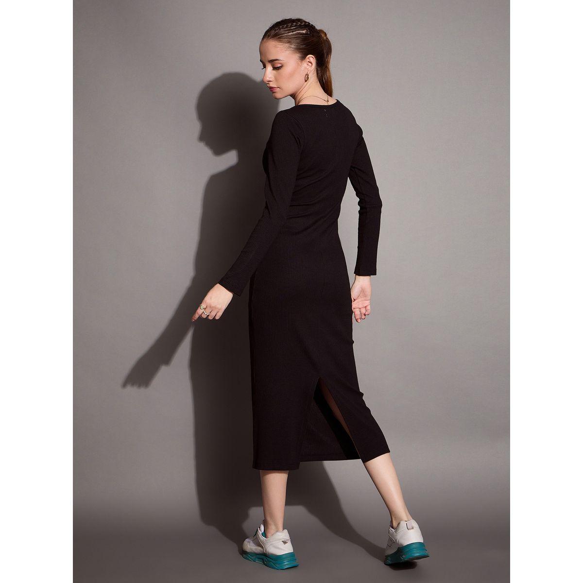 Sassafras X Styli  Ribbed V Neck Bodycon Midi Dress-women-clothing-dresses-image-2
