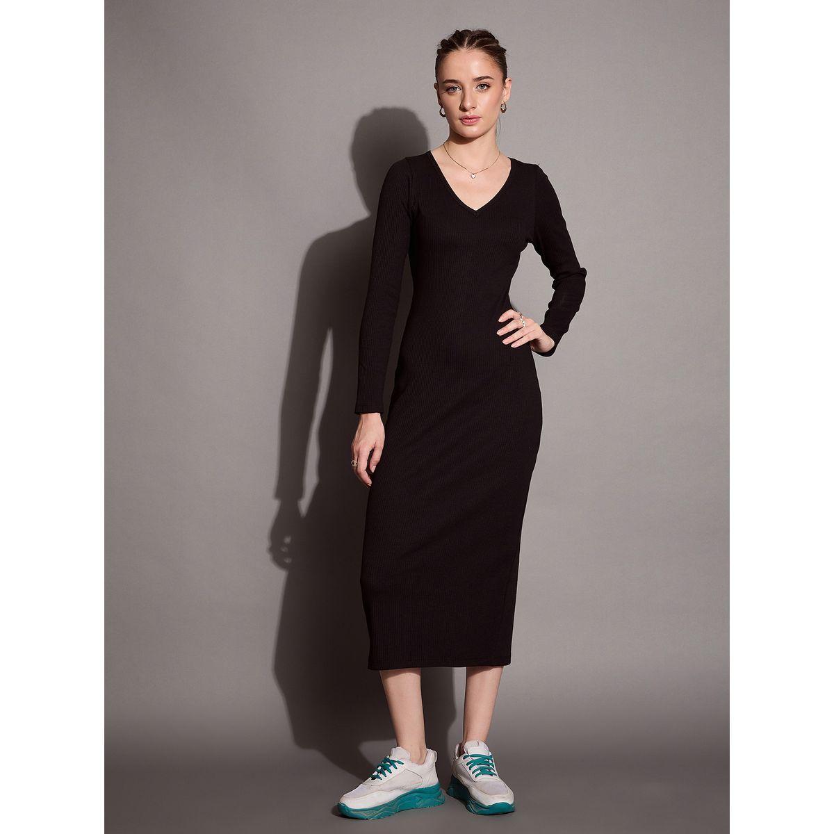 Sassafras X Styli  Ribbed V Neck Bodycon Midi Dress-women-clothing-dresses-image-3