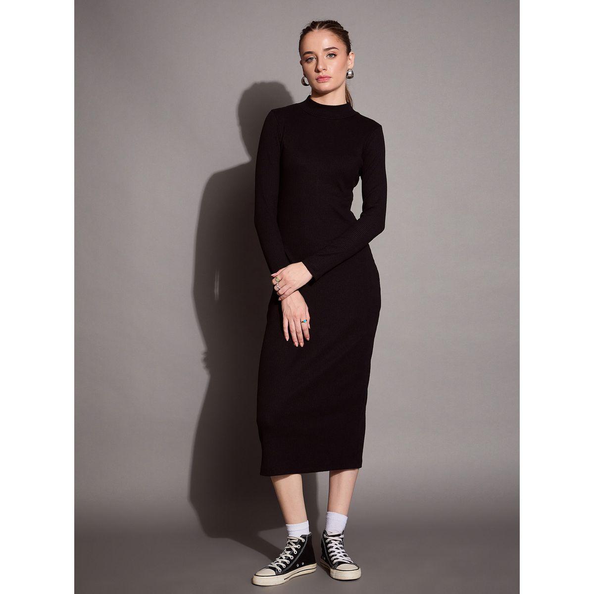 فستان ميدي ضيق بتفاصيل مضلعة وشق ساسافراس × ستايلي-women-clothing-dresses-image-2