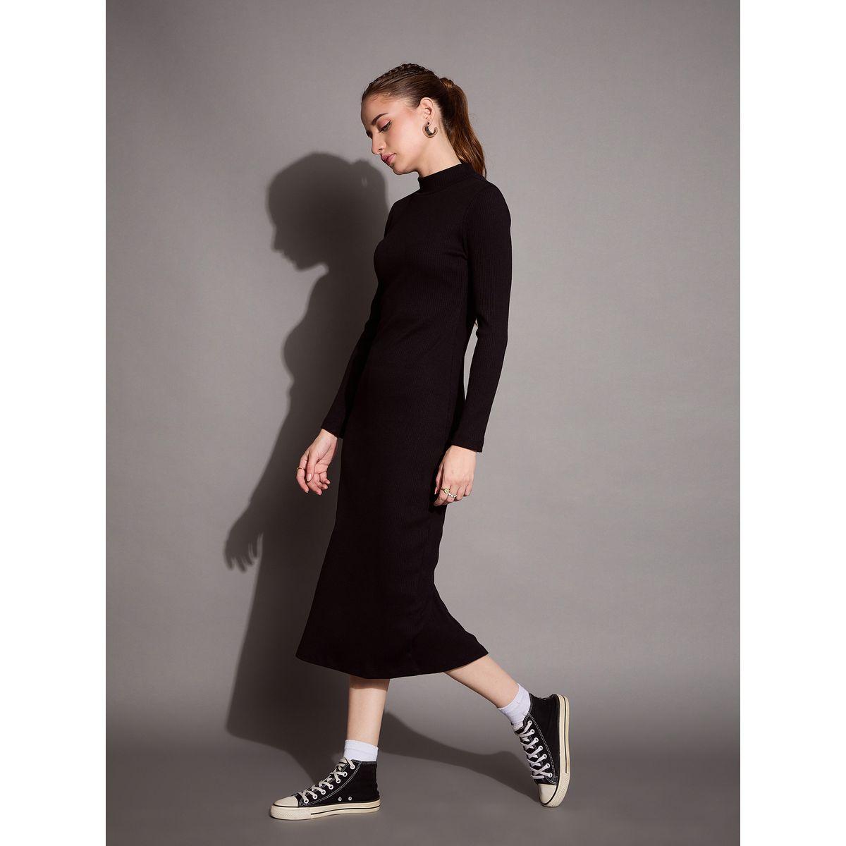 فستان ميدي ضيق بتفاصيل مضلعة وشق ساسافراس × ستايلي-women-clothing-dresses-image-3