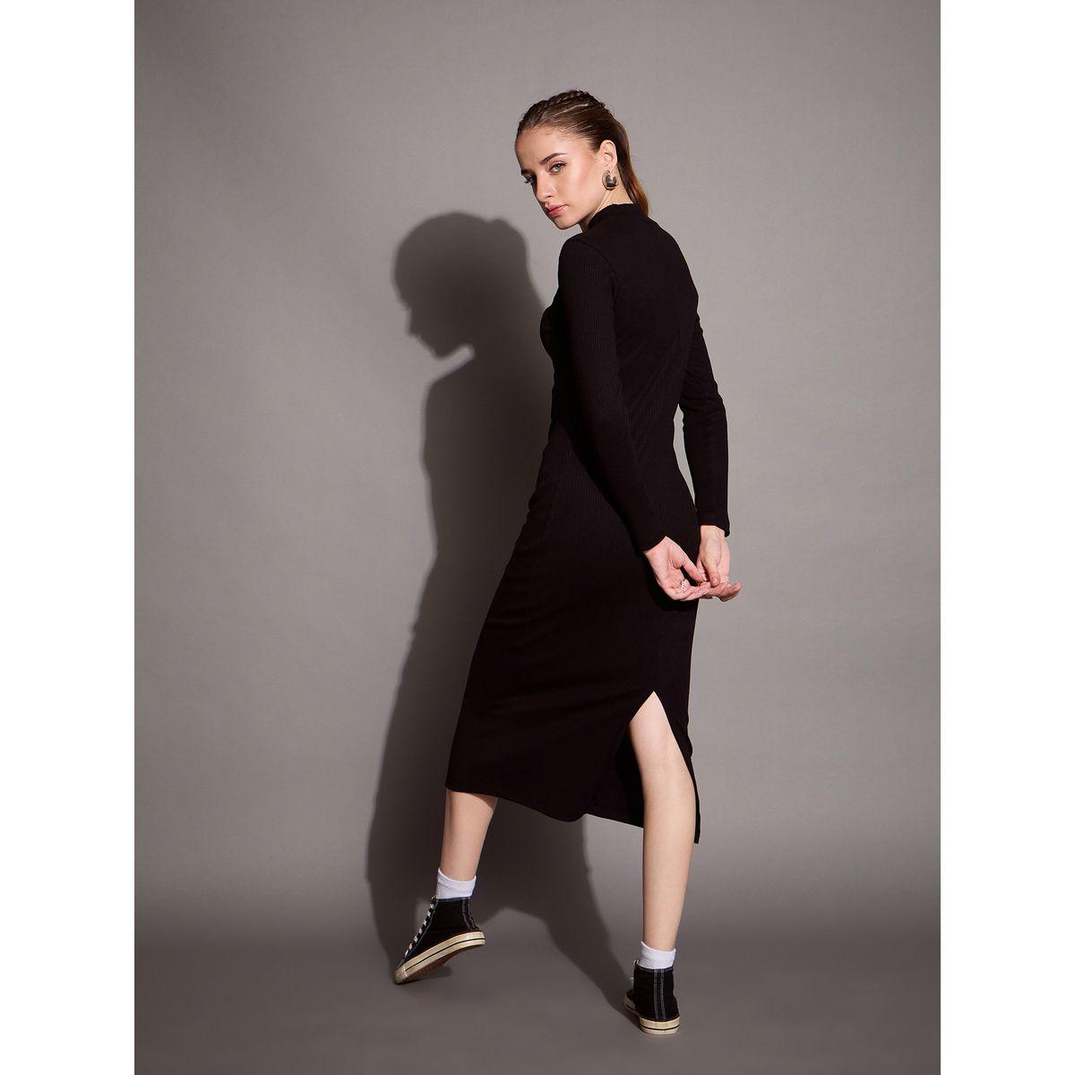 Sassafras X Styli  Ribbed Bodycon Midi Dress with Back Slit-women-clothing-dresses-image-5
