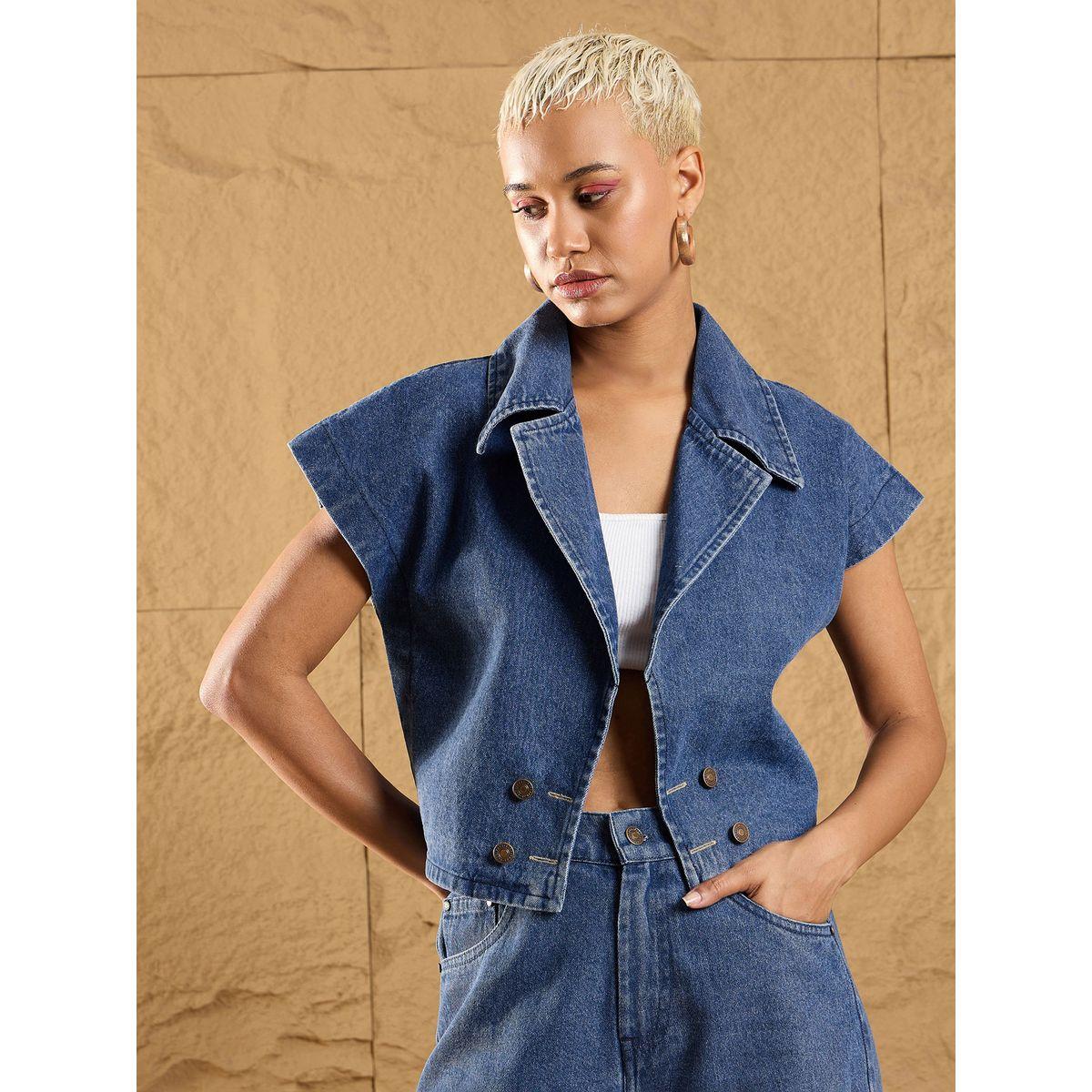 Sassafras X Styli  Denim Washed Front Open Crop Gilet-women-winterwear-coatsandjackets-jackets-image-1