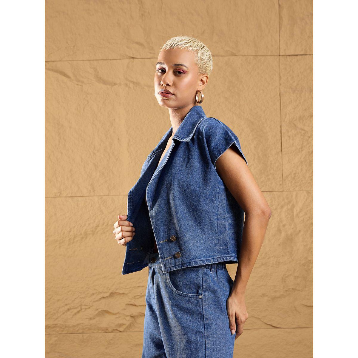 Sassafras X Styli  Denim Washed Front Open Crop Gilet-women-winterwear-coatsandjackets-jackets-image-3