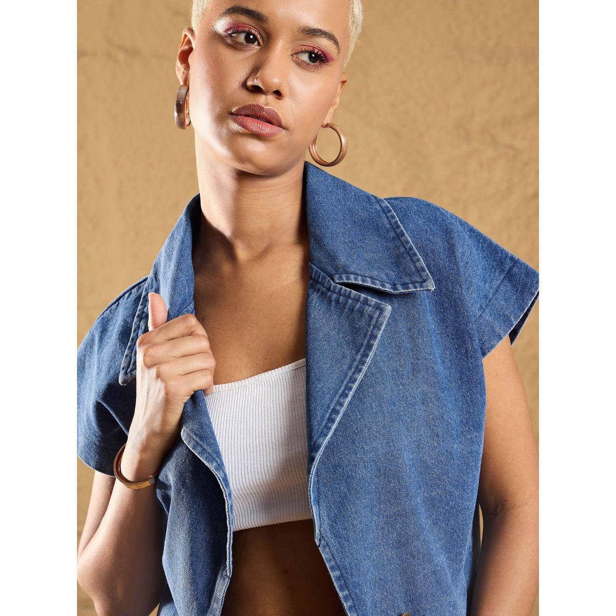Sassafras X Styli  Denim Washed Front Open Crop Gilet-women-winterwear-coatsandjackets-jackets-image-4