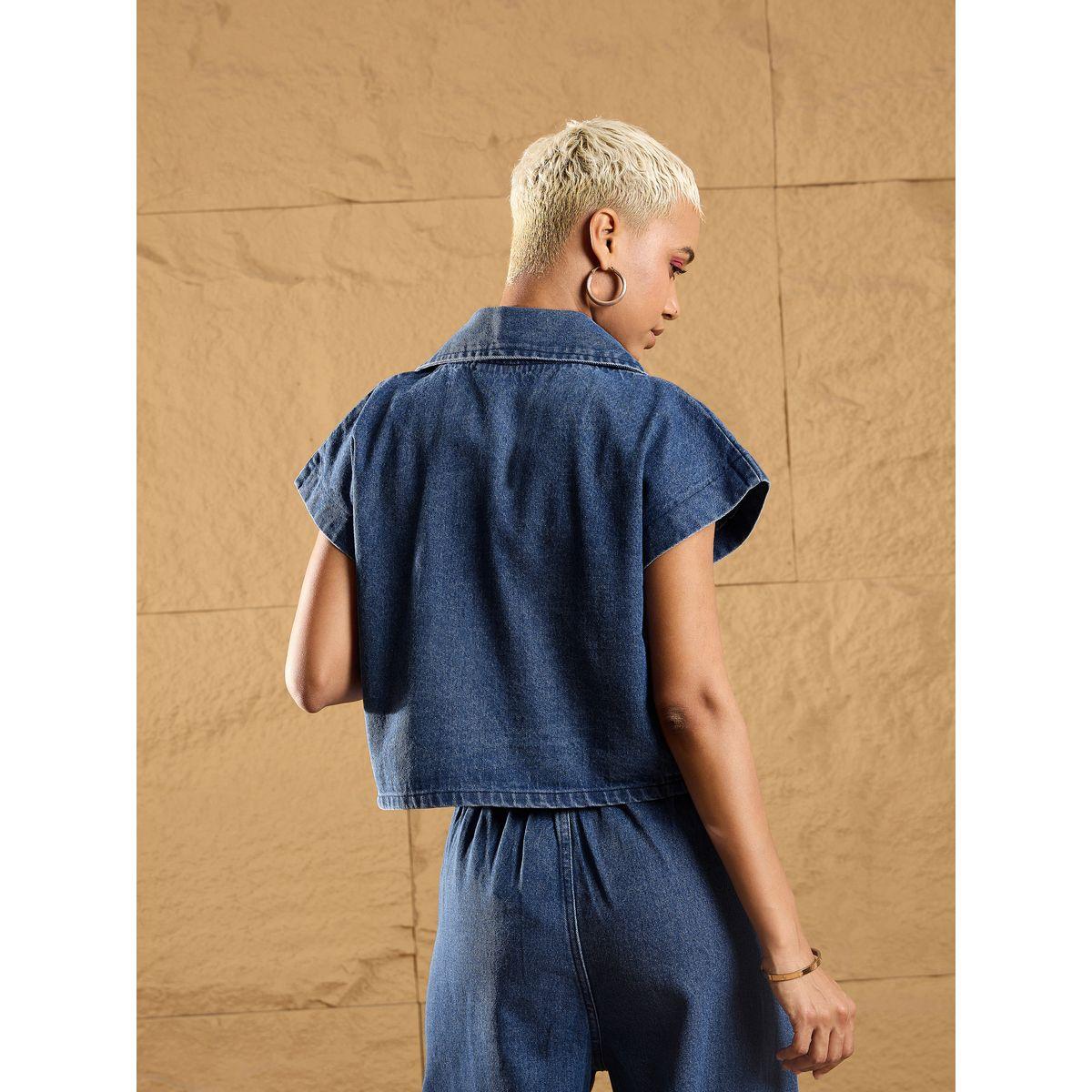 Sassafras X Styli  Denim Washed Front Open Crop Gilet-women-winterwear-coatsandjackets-jackets-image-5