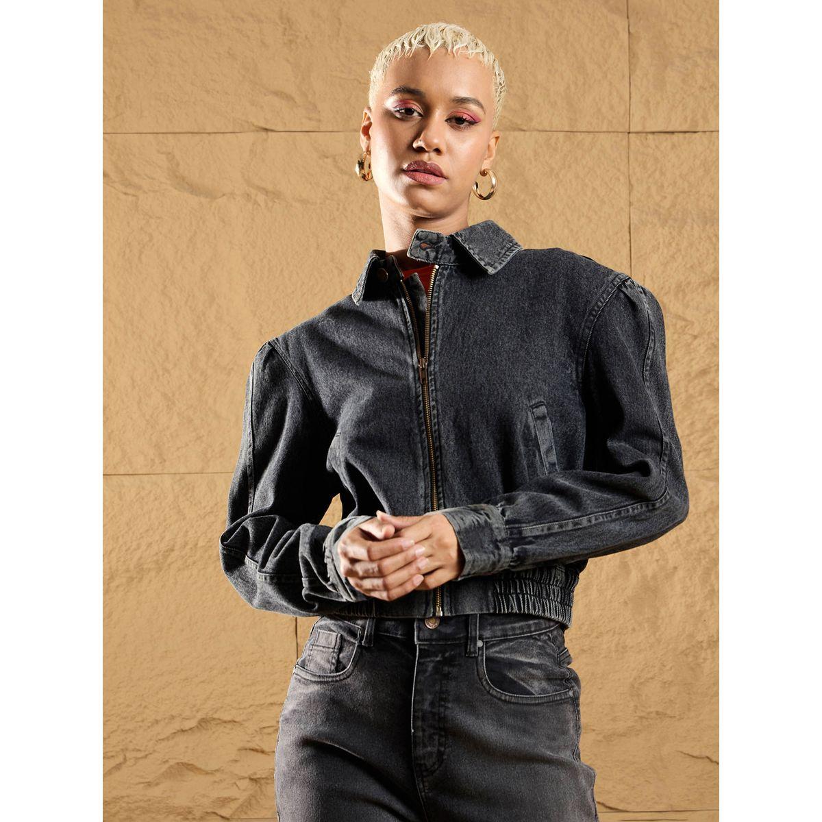 جاكيت بايكر دنيم بسحَّاب غلق ساسافراس × ستايلي-women-winterwear-coatsandjackets-jackets-image-1